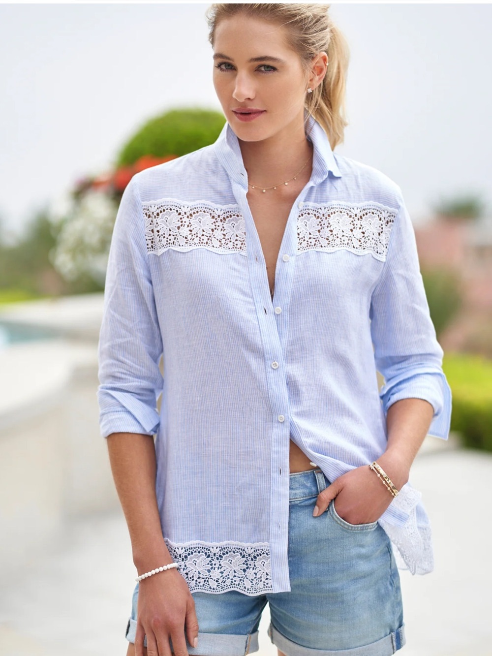 📌 Wallmann Lailana Lace Linen Shirt